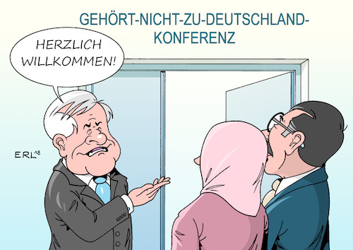 Cartoon: Islam-Konferenz (medium) by Erl tagged politik,islamkonferenz,gastgeber,innenminister,horst,seehofer,csu,amtsantritt,zitat,der,islam,gehört,nicht,zu,deutschland,relativierung,muslime,gemäßigt,integration,deutsch,religion,religionsfreiheit,moslem,muslim,muslima,kopftuch,problem,islamismus,islamfeindlichkeit,rechtspopulismus,demokratie,grundgesetz,karikatur,erl,politik,islamkonferenz,gastgeber,innenminister,horst,seehofer,csu,amtsantritt,zitat,der,islam,gehört,nicht,zu,deutschland,relativierung,muslime,gemäßigt,integration,deutsch,religion,religionsfreiheit,moslem,muslim,muslima,kopftuch,problem,islamismus,islamfeindlichkeit,rechtspopulismus,demokratie,grundgesetz,karikatur,erl