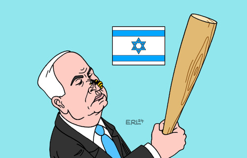 Cartoon: Israel (medium) by Erl tagged politik,terror,hamas,hisbollah,reaktion,israel,netanjahu,gefahr,zerstörung,gesicht,wespe,baseballschläger,karikatur,erl,politik,terror,hamas,hisbollah,reaktion,israel,netanjahu,gefahr,zerstörung,gesicht,wespe,baseballschläger,karikatur,erl