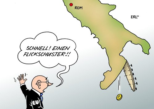 Cartoon: Italien (medium) by Erl tagged italien,eu,schuldenkrise,schulden,krise,euro,rettung,rettungsschirm,hilfspaket,bürgschaft,flickschusterei,griechenland,irland,portugal,dominoeffekt,europa,politik,italien,eu,schuldenkrise,schulden,krise,euro,rettungsschirm,hilfspaket,bürgschaft,irland,griechenland,portugal,politik,europa