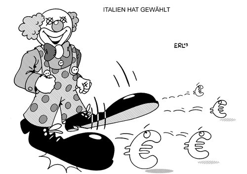 Cartoon: Italien hat gewählt (medium) by Erl tagged italien,wahl,patt,berlusconi,grillo,bersani,eu,euro,angst,unsicherheit,clown,chaos