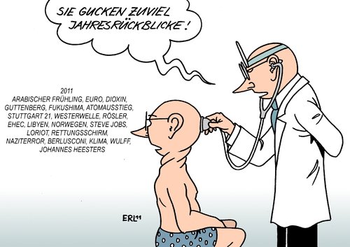 Cartoon: Jahresrückblicke (medium) by Erl tagged medien,ereignisse,katastrophen,politik,neujahr,silvester,2012,2011,jahreswechsel,fernsehen,jahresrückbklicke,jahresrückblick,arzt,jahresrückblick,jahresrückbklicke,fernsehen,jahreswechsel,2012,silvester,neujahr,katastrophen,medien,arzt,gesundheit