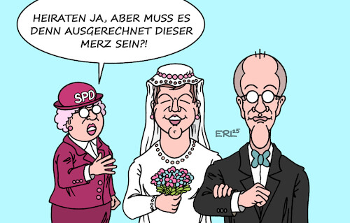 Cartoon: Jawort (medium) by Erl tagged politik,regierung,koalition,cdu,csu,spd,zustimmung,mitglieder,skepsis,merz,jawort,hochzeit,braut,klingbeil,karikatur,erl,politik,regierung,koalition,cdu,csu,spd,zustimmung,mitglieder,skepsis,merz,jawort,hochzeit,braut,klingbeil,karikatur,erl