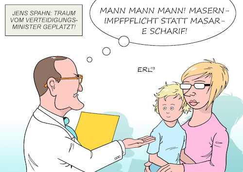 Cartoon: Jens Spahn (medium) by Erl tagged politik,ursula,von,der,leyen,eu,kommissionspräsidentin,nachfolgerin,verteidigungsministerin,annegret,kramp,karrenbauer,cdu,vorsitzende,sprungbrett,kanzleramt,ambitionen,gesundheitsminister,jens,spahn,masern,impfpflicht,masar,scharif,afghanistan,karikatur,erl,politik,ursula,von,der,leyen,eu,kommissionspräsidentin,nachfolgerin,verteidigungsministerin,annegret,kramp,karrenbauer,cdu,vorsitzende,sprungbrett,kanzleramt,ambitionen,gesundheitsminister,jens,spahn,masern,impfpflicht,masar,scharif,afghanistan,karikatur,erl