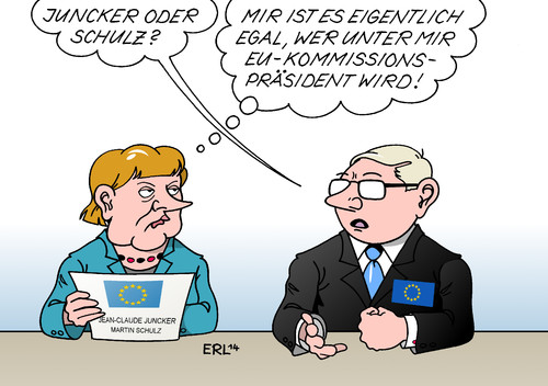 Cartoon: Juncker oder Schulz (medium) by Erl tagged europawahl,eu,europa,parlament,kommissionspräsident,jean,claude,juncker,martin,schulz,bundeskanzlerin,angela,merkel,macht,europawahl,eu,europa,parlament,kommissionspräsident,jean,claude,juncker,martin,schulz,bundeskanzlerin,angela,merkel,macht