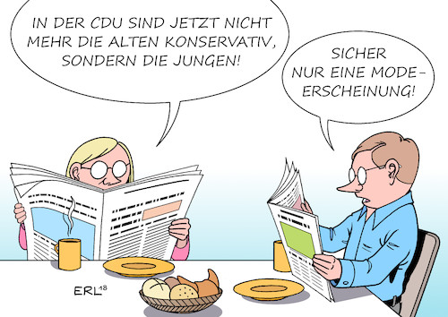 Cartoon: Junge Konservative (medium) by Erl tagged politik,cdu,partei,bundestagswahl,verluste,kurs,bundeskanzlerin,angela,merkel,kritik,links,sozialdemokratisch,verbraucht,forderung,verjüngung,richtung,konservativ,junge,konservative,jens,spahn,einbindung,kabinett,minister,posten,gesundheitsminister,gesundheitsministerium,groko,große,koalition,union,spd,mode,modeerscheinung,karikatur,erl,politik,cdu,partei,bundestagswahl,verluste,kurs,bundeskanzlerin,angela,merkel,kritik,links,sozialdemokratisch,verbraucht,forderung,verjüngung,richtung,konservativ,junge,konservative,jens,spahn,einbindung,kabinett,minister,posten,gesundheitsminister,gesundheitsministerium,groko,große,koalition,union,spd,mode,modeerscheinung,karikatur,erl