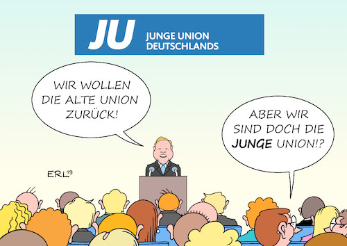 Cartoon: Junge Union II (medium) by Erl tagged politik,junge,union,wahl,vorsitzender,tilman,kuban,jung,konservativ,alte,cdu,wertkonservativ,karikatur,erl,politik,junge,union,wahl,vorsitzender,tilman,kuban,jung,konservativ,alte,cdu,wertkonservativ,karikatur,erl