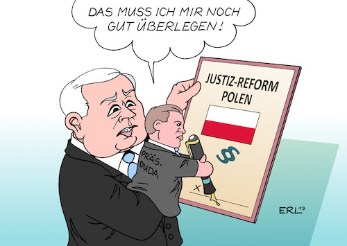 Cartoon: Justizreform Polen (medium) by Erl tagged polen,regierung,rechtskonservativ,nationalkonservativ,konservativ,pis,partei,vorsitz,jaroslaw,kaczynski,präsident,andrzej,duda,marionette,handpuppe,drohung,veto,unterschrift,justizreform,justiz,reform,kontrolle,beeinflussung,aufhebung,gewaltenteilung,schaden,demokratie,karikatur,erl,polen,regierung,rechtskonservativ,nationalkonservativ,konservativ,pis,partei,vorsitz,jaroslaw,kaczynski,präsident,andrzej,duda,marionette,handpuppe,drohung,veto,unterschrift,justizreform,justiz,reform,kontrolle,beeinflussung,aufhebung,gewaltenteilung,schaden,demokratie,karikatur,erl