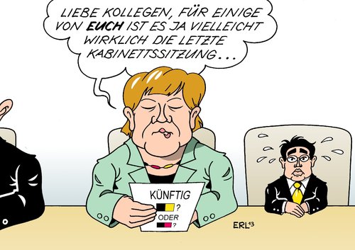 Cartoon: Kabinettssitzung (medium) by Erl tagged kabinettssitzung,koalition,cdu,csu,fdp,schwarz,gelb,bundestagswahl,wahl,fünfprozenthürde,liberale,einzug,bundestag,landtagswahl,bayern,bundeskanzlerin,angela,merkel,vizekanzler,wirtschaftsminister,philipp,rösler,kabinettssitzung,koalition,cdu,csu,fdp,schwarz,gelb,bundestagswahl,wahl,fünfprozenthürde,liberale,einzug,bundestag,landtagswahl,bayern,bundeskanzlerin,angela,merkel,vizekanzler,wirtschaftsminister,philipp,rösler