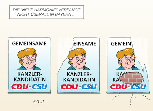 Cartoon: Kanzlerkandidatin (medium) by Erl tagged cdu,csu,partei,schwesterpartei,streit,flüchtlingspolitik,versöhnung,harmonie,gemeinsam,kanzlerkandidatin,bundeskanzlerin,angela,merkel,ablehnung,konservative,bayern,wahlplakate,karikatur,erl,cdu,csu,partei,schwesterpartei,streit,flüchtlingspolitik,versöhnung,harmonie,gemeinsam,kanzlerkandidatin,bundeskanzlerin,angela,merkel,ablehnung,konservative,bayern,wahlplakate,karikatur,erl