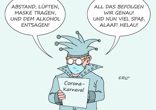 Cartoon: Karneval Fassnacht Fasching (medium) by Erl tagged politik,corona,virus,pandemie,covid19,beginn,karneval,fassnacht,fasching,büttenrede,abstand,hygiene,alltagsmaske,maske,lüften,stimmung,spaß,alaaf,helau,karikatur,närrische,zeit,narren,jecken,erl,politik,corona,virus,pandemie,covid19,beginn,karneval,fassnacht,fasching,büttenrede,abstand,hygiene,alltagsmaske,maske,lüften,stimmung,spaß,alaaf,helau,karikatur,närrische,zeit,narren,jecken,erl