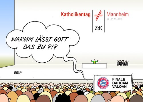 Cartoon: Katholikentag Fußball (medium) by Erl tagged fußball,champions,league,finale,2012,münchen,fc,bayern,chelsea,sieg,niederlage,bitter,unglücklich,unglück,pech,grausamkeit,grausam,folter,sadismus,elfmeterschießen,bastian,schweinsteiger,petr,cech,katholikentag,mannheim,gott,sinn,sinnfrage,verbitterung,fußballgott,fußball,champions league,finale,2012,münchen,fc,bayern,chelsea,grausamkeit,champions,league