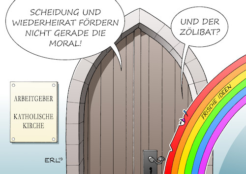 Cartoon: Katholische Kirche (medium) by Erl tagged politik,katholische,kirche,arbeitgeber,krankenhaus,arzt,geschieden,wiederverheiratet,kündigung,klage,bundesarbeitsgericht,sieg,ethik,moral,ehe,ehelosigkeit,zölibat,missbrauch,erneuerung,religion,karikatur,erl,politik,katholische,kirche,arbeitgeber,krankenhaus,arzt,geschieden,wiederverheiratet,kündigung,klage,bundesarbeitsgericht,sieg,ethik,moral,ehe,ehelosigkeit,zölibat,missbrauch,erneuerung,karikatur,erl