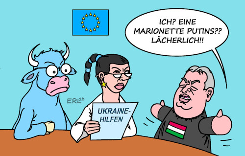 Cartoon: Keine Marionette (medium) by Erl tagged politik,eu,gipfel,blockade,ungarn,orban,hilfen,ukraine,krieg,putin,marionette,handpuppe,europa,stier,karikatur,erl,politik,eu,gipfel,blockade,ungarn,orban,hilfen,ukraine,krieg,putin,marionette,handpuppe,europa,stier,karikatur,erl