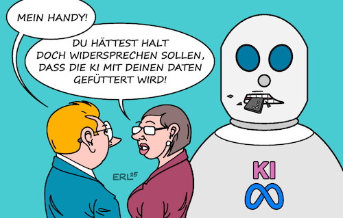 Cartoon: KI-Training (medium) by Erl tagged politik,social,media,meta,whatsapp,facebook,instagram,daten,training,fütterung,ki,künstliche,intelligenz,ai,handy,karikatur,erl,politik,social,media,meta,whatsapp,facebook,instagram,daten,training,fütterung,ki,künstliche,intelligenz,ai,handy,karikatur,erl