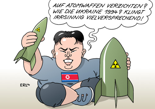 Cartoon: Kim Jong Un (medium) by Erl tagged kim,jong,un,diktator,nordkorea,atomwaffen,test,abschreckung,verzicht,ukraine,garantie,russland,annexion,krim,kim,jong,un,diktator,nordkorea,atomwaffen,test,abschreckung,verzicht,ukraine,garantie,russland,annexion,krim