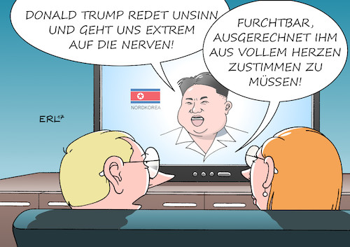 Cartoon: Kim Jong Un (medium) by Erl tagged usa,präsident,donald,trump,nordkorea,diktator,kim,jong,un,atomwaffen,atomprogramm,provokation,konflikt,drohung,sbelrasseln,feuer,wortgefecht,gefahr,kriegsgefahr,rauferei,auseinandersetzung,gewalt,krieg,unsinn,nerven,zustimmung,fernsehen,nachrichten,karikatur,erl,usa,präsident,donald,trump,nordkorea,diktator,kim,jong,un,atomwaffen,atomprogramm,provokation,konflikt,drohung,sbelrasseln,feuer,wortgefecht,gefahr,kriegsgefahr,rauferei,auseinandersetzung,gewalt,krieg,unsinn,nerven,zustimmung,fernsehen,nachrichten,karikatur,erl