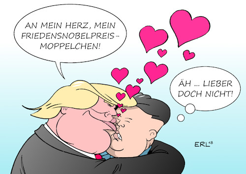 Cartoon: Kim sellt sich das Treffen vor (medium) by Erl tagged politik,usa,präsident,donald,trump,nordkorea,diktator,kim,jong,un,abrüstung,atomwaffen,friedensnobelpreis,rückzieher,bedenken,manöver,südkorea,diplomatie,karikatur,erl,politik,usa,präsident,donald,trump,nordkorea,diktator,kim,jong,un,abrüstung,atomwaffen,friedensnobelpreis,rückzieher,bedenken,manöver,südkorea,diplomatie,karikatur,erl