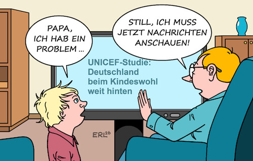 Cartoon: Kindeswohl (medium) by Erl tagged politik,kinder,unicef,studie,kindeswohl,deutschland,platz,hinten,bildung,wohlstand,kinderarmut,karikatur,erl,politik,kinder,unicef,studie,kindeswohl,deutschland,platz,hinten,bildung,wohlstand,kinderarmut,karikatur,erl