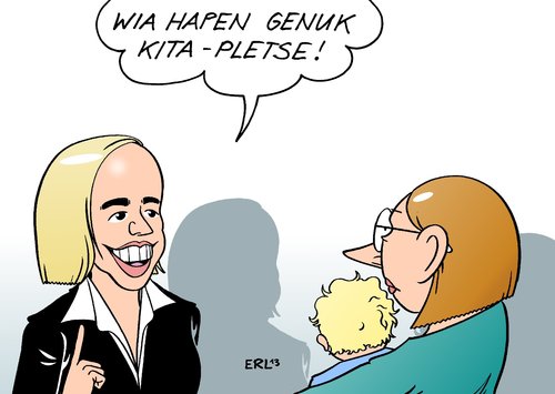 Cartoon: Kita-Qualität (medium) by Erl tagged kind,kindertagesstätte,kita,kitaplatz,ausbau,anspruch,garantie,gesetz,familienministerin,kristina,schröder,quantität,qulität,mangelhaft,forscher,wissenschaftler,untersuchung,kind,kindertagesstätte,kita,kitaplatz,ausbau,anspruch,garantie,gesetz,familienministerin,kristina,schröder,quantität,qulität,mangelhaft,forscher,wissenschaftler,untersuchung