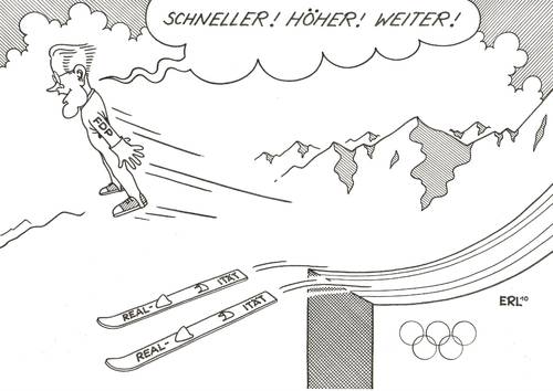 Cartoon: Klasse abgehoben! (medium) by Erl tagged guido westerwelle,fdp,schneller,olympia,winter,skispringen,realität,abgehoben,guido,westerwelle