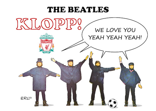 Cartoon: Klopp (medium) by Erl tagged politik,sport,fußball,england,premier,league,meister,fc,liverpool,trainer,jürgen,klopp,legende,the,beatles,help,she,loves,you,hit,karikatur,erl,politik,sport,fußball,england,premier,league,meister,fc,liverpool,trainer,jürgen,klopp,legende,the,beatles,help,she,loves,you,hit,karikatur,erl