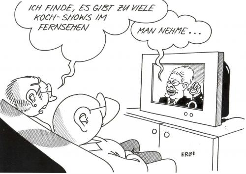 Cartoon: Koch-Show (medium) by Erl tagged koch,cdu,koch,cdu,shows,fernsehen,handschellen,jugend,jugendkriminalität,ausländer,rassimus,deutschland,ehepaar,glotzen,verhaftungen,gesetze,verschärfen,ubahn,polizei,sicherheit,verkehr