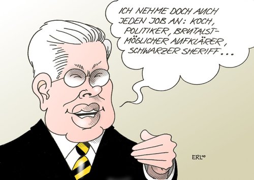 Cartoon: Koch (medium) by Erl tagged koch,hartziv,empfänger,arbeit,annehmen,politiker,aufklärer,brutalstmöglich,sheriff,schwarz,roland koch,empfänger,arbeit,annehmen,politiker,aufklärer,brutalstmöglich,sheriff,schwarz,job,roland,koch