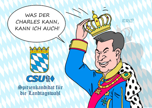 Cartoon: König Markus (medium) by Erl tagged politik,partei,csu,bayern,landtagswahl,spitzenkandidat,ministerpräsident,markus,söder,krönung,könig,charles,iii,großbritannien,vereinigtes,königreich,gb,uk,monarchie,demokratie,karikatur,erl,politik,partei,csu,bayern,landtagswahl,spitzenkandidat,ministerpräsident,markus,söder,krönung,könig,charles,iii,großbritannien,vereinigtes,königreich,gb,uk,monarchie,demokratie,karikatur,erl