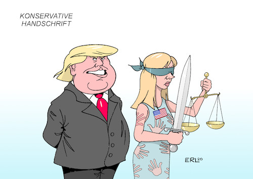 Cartoon: Konservative Handschrift (medium) by Erl tagged politik,usa,justiz,justitia,tod,ruth,bader,ginsburg,richterin,supreme,court,nachfolgerin,amy,coney,barrett,konservativ,erzkonservativ,zementierung,macht,republikaner,karikatur,erl,politik,usa,justiz,justitia,tod,ruth,bader,ginsburg,richterin,supreme,court,nachfolgerin,amy,coney,barrett,konservativ,erzkonservativ,zementierung,macht,republikaner,karikatur,erl