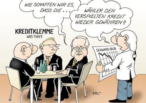 Cartoon: Kreditklemme (medium) by Erl tagged kreditklemme,kredit,zurückhaltung,bank,unternehmen,wirtschaftsminister,brüderle,koalition,cdu,csu,fdp,schwarz,gelb,verspielt,wähler,kreditklemme,kredit,kredite,zurückhaltung,bank,banken,unternehmen,wirtschaftsminister,koalition,cdu,csu,schwarz,gelb,verspielt,wähler,wahl,wahlen