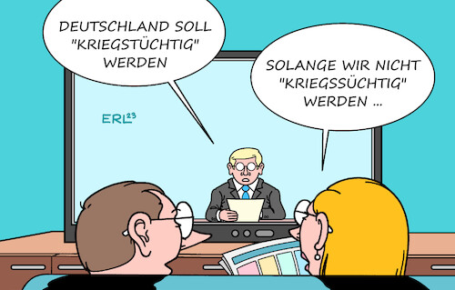 Cartoon: Krieg (medium) by Erl tagged politik,bundeswehr,marode,bedingt,abwehrbereit,verteidigung,reform,zeitenwende,geld,ausrüstung,munition,verteidigungsminister,boris,pistorius,bundeskanzler,olaf,scholz,kriegstüchtig,gefahr,kriegssüchtig,eskalation,gewalt,karikatur,erl,politik,bundeswehr,marode,bedingt,abwehrbereit,verteidigung,reform,zeitenwende,geld,ausrüstung,munition,verteidigungsminister,boris,pistorius,bundeskanzler,olaf,scholz,kriegstüchtig,gefahr,kriegssüchtig,eskalation,gewalt,karikatur,erl