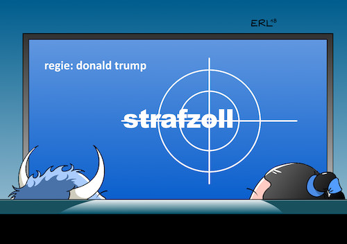 Cartoon: Krimi (medium) by Erl tagged politik,usa,präsident,donald,trump,rechtspopulismus,nationalismus,handelsbarrieren,strafzölle,strafzoll,stahl,aluminium,eu,reaktion,gegenmassnahmen,eskalation,handelskrieg,wirtschaft,handel,freihandel,geld,aufschub,spannung,krimi,fernsehen,tatort,sonntag,abend,europa,stier,karikatur,erl,politik,usa,präsident,donald,trump,rechtspopulismus,nationalismus,handelsbarrieren,strafzölle,strafzoll,stahl,aluminium,eu,reaktion,gegenmassnahmen,eskalation,handelskrieg,wirtschaft,handel,freihandel,geld,aufschub,spannung,krimi,fernsehen,tatort,sonntag,abend,europa,stier,karikatur,erl