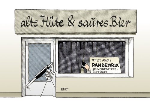 Cartoon: Ladenhüter (medium) by Erl tagged pandemrix,schweinegrippe,h1n1,impfstoff,zuviel,pandemrix,schweinegrippe,h1n1,impfstoff,krankheit,gesundheit