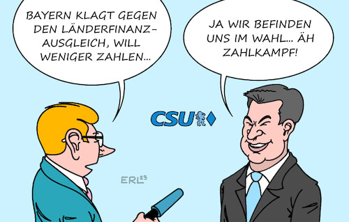 Cartoon: Länderfinanzausgleich (medium) by Erl tagged politik,deutschland,bundesländer,länderfinanzausgleich,nehmerländer,geberländer,bayern,klage,höhe,betrag,ministerpräsident,markus,söder,csu,wahlkampf,landtagswahl,karikatur,erl,politik,deutschland,bundesländer,länderfinanzausgleich,nehmerländer,geberländer,bayern,klage,höhe,betrag,ministerpräsident,markus,söder,csu,wahlkampf,landtagswahl,karikatur,erl