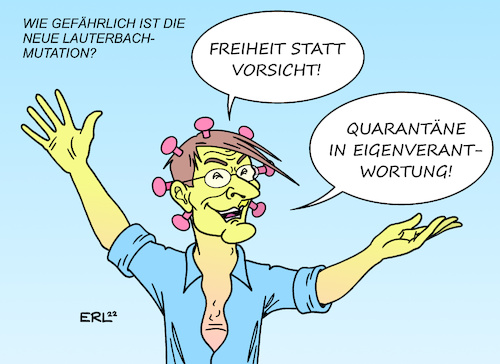 Cartoon: Lauterbach-Mutation (medium) by Erl tagged politik,corona,virus,pandemie,covid19,gesundheitsminister,karl,lauterbach,spd,vorsicht,wandlung,positionen,fdp,freiheit,eigenverantwortung,quarantäne,freiwillig,gefahr,welle,mutation,karikatur,erl,politik,corona,virus,pandemie,covid19,gesundheitsminister,karl,lauterbach,spd,vorsicht,wandlung,positionen,fdp,freiheit,eigenverantwortung,quarantäne,freiwillig,gefahr,welle,mutation,karikatur,erl