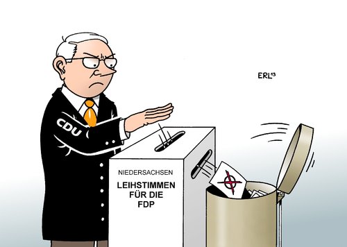 Cartoon: Leihstimmen (medium) by Erl tagged niedersachsen,wahl,landtagswahl,cdu,leihstimmen,fdp,umsonst,abfalleimer,niederlage,machtverlust,wähler,ärger,wahlurne,niedersachsen,wahl,landtagswahl,cdu,leihstimmen,fdp,umsonst,abfalleimer,niederlage,machtverlust,wähler,ärger,wahlurne