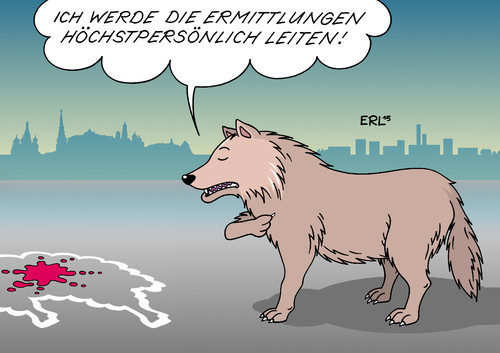 Cartoon: Leitwolf (medium) by Erl tagged mord,boris,nemzow,politiker,opposition,kritiker,putingegner,moskau,russland,ermittlungen,leitung,präsident,putin,leitwolf,wolf,schaf,lamm,tatort,blut,karikatur,erl,mord,boris,nemzow,politiker,opposition,kritiker,putingegner,moskau,russland,ermittlungen,leitung,präsident,putin,leitwolf,wolf,schaf,lamm,tatort,blut