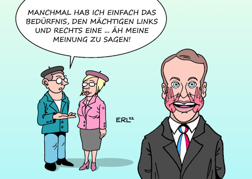 Cartoon: Links und Rechts I (medium) by Erl tagged politik,wahl,parlament,frankreich,präsident,macron,bangen,mehrheit,linksbündnis,links,melenchon,präsidentschaftswahl,herausforderung,rechts,le,pen,watschn,karikatur,erl,politik,wahl,parlament,frankreich,präsident,macron,bangen,mehrheit,linksbündnis,links,melenchon,präsidentschaftswahl,herausforderung,rechts,le,pen,watschn,karikatur,erl