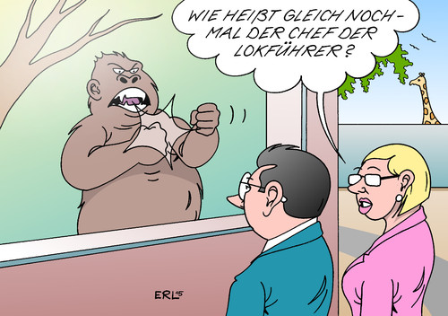 Cartoon: Lokführer (medium) by Erl tagged gdl,gewerkschaft,lokführer,streik,bahn,machtkampf,mitglieder,vertretung,einfluss,chef,claus,weselsky,machtdemonstration,zoo,gorilla,fäuste,trommeln,brust,giraffe,karikatur,erl,gdl,gewerkschaft,lokführer,streik,bahn,machtkampf,mitglieder,vertretung,einfluss,chef,claus,weselsky,machtdemonstration,zoo,gorilla,fäuste,trommeln,brust,giraffe