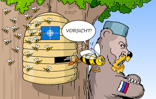 Cartoon: Luftverteidigung (medium) by Erl tagged politik,militär,nato,manöver,air,defender,23,deutschland,luftabwehr,schutz,signal,wladimir,putin,russland,angriff,überfall,krieg,ukraine,bienen,bienenstock,honig,bär,warnung,karikatur,erl,politik,militär,nato,manöver,air,defender,23,deutschland,luftabwehr,schutz,signal,wladimir,putin,russland,angriff,überfall,krieg,ukraine,bienen,bienenstock,honig,bär,warnung,karikatur,erl