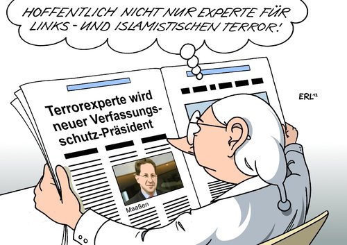 Cartoon: Maaßen (medium) by Erl tagged verfassungsschutz,bundesamt,präsident,neu,maaßen,terrorismusexperte,terrorexperte,linksterrorismus,rechtsterrorismus,islamismus,nsu,rechtsextremismus,geheimdienst,versagen