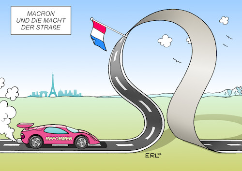 Cartoon: Macht der Straße (medium) by Erl tagged frankreich,wahl,parlament,nationalversammlung,sieg,absolute,mehrheit,la,republique,en,marche,partei,präsident,emmanuel,macron,reformen,wirtschaft,sozialabbau,widerstand,gewerkschaften,streik,bürger,demonstrationen,straße,macht,auto,paris,flagge,karikatur,erl,frankreich,wahl,parlament,nationalversammlung,sieg,absolute,mehrheit,la,republique,en,marche,partei,präsident,emmanuel,macron,reformen,wirtschaft,sozialabbau,widerstand,gewerkschaften,streik,bürger,demonstrationen,straße,macht,auto,paris,flagge,karikatur,erl