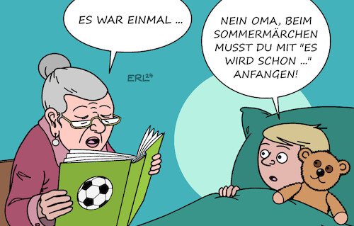 Cartoon: Märchen (medium) by Erl tagged politik,sport,fußball,europameisterschaft,em,2024,hoffnung,titel,deutschland,erinnerung,weltmeisterschaft,wm,2006,sommermärchen,märchen,es,war,einmal,vorlesen,geschichte,buch,märchenbuch,oma,kind,teddybär,karikatur,erl,politik,sport,fußball,europameisterschaft,em,2024,hoffnung,titel,deutschland,erinnerung,weltmeisterschaft,wm,2006,sommermärchen,märchen,es,war,einmal,vorlesen,geschichte,buch,märchenbuch,oma,kind,teddybär,karikatur,erl