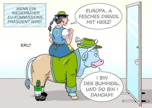 Cartoon: Manfred Weber II (medium) by Erl tagged politik,eu,evp,europäische,volksparteien,zusammenschluss,konservative,europawahl,spitzenkandidat,manfred,weber,csu,bayern,niederbayern,chance,amt,kommissionspräsident,dirndl,lederhose,trachtenhut,trachtenjacke,gamsbart,tracht,dialekt,europa,stier,bayrisch,bummerl,spiegel,karikatur,erl,politik,eu,evp,europäische,volksparteien,zusammenschluss,konservative,europawahl,spitzenkandidat,manfred,weber,csu,bayern,niederbayern,chance,amt,kommissionspräsident,dirndl,lederhose,trachtenhut,trachtenjacke,gamsbart,tracht,dialekt,europa,stier,bayrisch,bummerl,spiegel,karikatur,erl