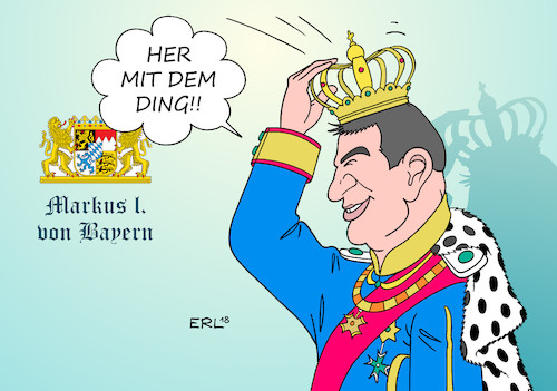 Cartoon: Markus I. von Bayern (medium) by Erl tagged politik,bayern,csu,ministerpräsident,neu,markus,söder,kronprinz,krone,krönung,selbst,könig,macht,machtstreben,machtmensch,alphatier,nachfolger,vorgänger,horst,seehofer,rivale,feind,sieg,karikatur,erl,politik,bayern,csu,ministerpräsident,neu,markus,söder,kronprinz,krone,krönung,selbst,könig,macht,machtstreben,machtmensch,alphatier,nachfolger,vorgänger,horst,seehofer,rivale,feind,sieg,karikatur,erl