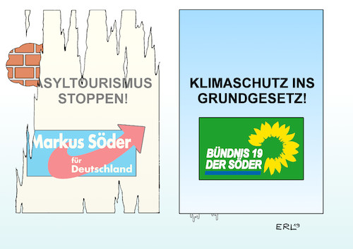 Cartoon: Markus Söder I (medium) by Erl tagged politik,markus,söder,csu,ministerpräsident,bayern,wandlung,rechtspopulismus,afd,umweltschutz,klimaschutz,landtagswahl,verluste,gewinner,bündnis,90,die,grünen,plakat,wahlplakat,karikatur,erl,politik,markus,söder,csu,ministerpräsident,bayern,wandlung,rechtspopulismus,afd,umweltschutz,klimaschutz,landtagswahl,verluste,gewinner,bündnis,90,die,grünen,plakat,wahlplakat,karikatur,erl