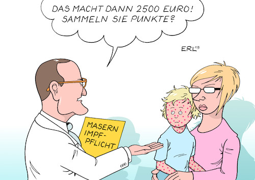 Cartoon: Masern Impfpflicht (medium) by Erl tagged politik,gesundheit,gesundheitsminister,jens,spahn,impfpflicht,masern,kita,schule,geldstrafe,impfen,impfgegner,krankheit,infektionskrankheit,karikatur,erl,politik,gesundheit,gesundheitsminister,jens,spahn,impfpflicht,masern,kita,schule,geldstrafe,impfen,impfgegner,krankheit,infektionskrankheit,karikatur,erl