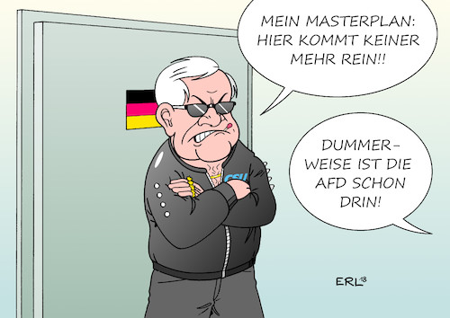 Cartoon: Masterplan (medium) by Erl tagged politik,deutschland,streit,flüchtlingspolitik,asylmasterplan,innenminister,horst,seehofer,csu,flüchtlinge,grenzev,transitzentren,zurückweisung,bundeskanzlerin,merkel,cdu,eu,recht,europa,gipfel,krisensitzung,drohung,rücktritt,regierungskrise,staatskrise,kompromiss,masterplan,abschottung,türsteher,angst,afd,rechtspopulismus,karikatur,erl,politik,deutschland,streit,flüchtlingspolitik,asylmasterplan,innenminister,horst,seehofer,csu,flüchtlinge,grenzev,transitzentren,zurückweisung,bundeskanzlerin,merkel,cdu,eu,recht,europa,gipfel,krisensitzung,drohung,rücktritt,regierungskrise,staatskrise,kompromiss,masterplan,abschottung,türsteher,angst,afd,rechtspopulismus,karikatur,erl