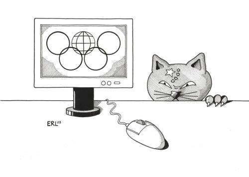 Cartoon: Maus I (medium) by Erl tagged olympia,peking,china,internet,zensur,meinungsfreiheit,pressefreiheit,ioc,computer,maus,katze,olympia,olympische spiele,olympiade,china,menschenrechte,tibet,buddhismus,dalai lama,fackellauf,peking,internet,zensur,nachrichten,pressefreiheit,reporter,journalisten,presserauswurf,nachrichtenverbot,eingeschränktes internet,internetverbot,presseverbot,roter drache,militarismus,kommunismus,unterdrückung,demonstration,wahrheitenverschleierung,rufmord,rufzerstörung,weltbild,propaganda,falschnachrichten,meinungsfreiheit,olympische,spiele,dalai,lama,eingeschränktes,roter,drache,ioc,computer,maus,mausefalle