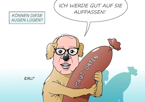 Cartoon: Maut-Daten (medium) by Erl tagged pkw,maut,ausländer,csu,wahlkampf,thema,verkehrsminister,alexander,dobrindt,umsetzung,eu,recht,diskriminierung,ökologie,ökonomie,unsinn,populismus,rechtspopulismus,datenschutz,daten,aufpasse,hund,wurst,karikatur,erl,pkw,maut,ausländer,csu,wahlkampf,thema,verkehrsminister,alexander,dobrindt,umsetzung,eu,recht,diskriminierung,ökologie,ökonomie,unsinn,populismus,rechtspopulismus,datenschutz,daten,aufpasse,hund,wurst,karikatur,erl